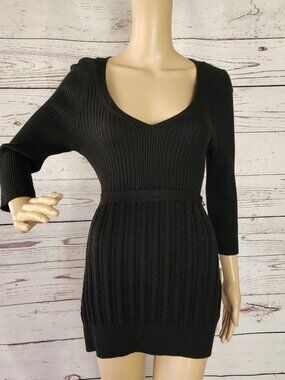 DKNY Black Pleated Cotton / Lyocell Babydoll Sweater Ribbed  -  Medium NWT